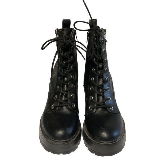 Black Chunky Lace-Up Ankle Boots Sz 9 - 4.5" Heel Guess GBG Goth Emo Style - Picture 2 of 9